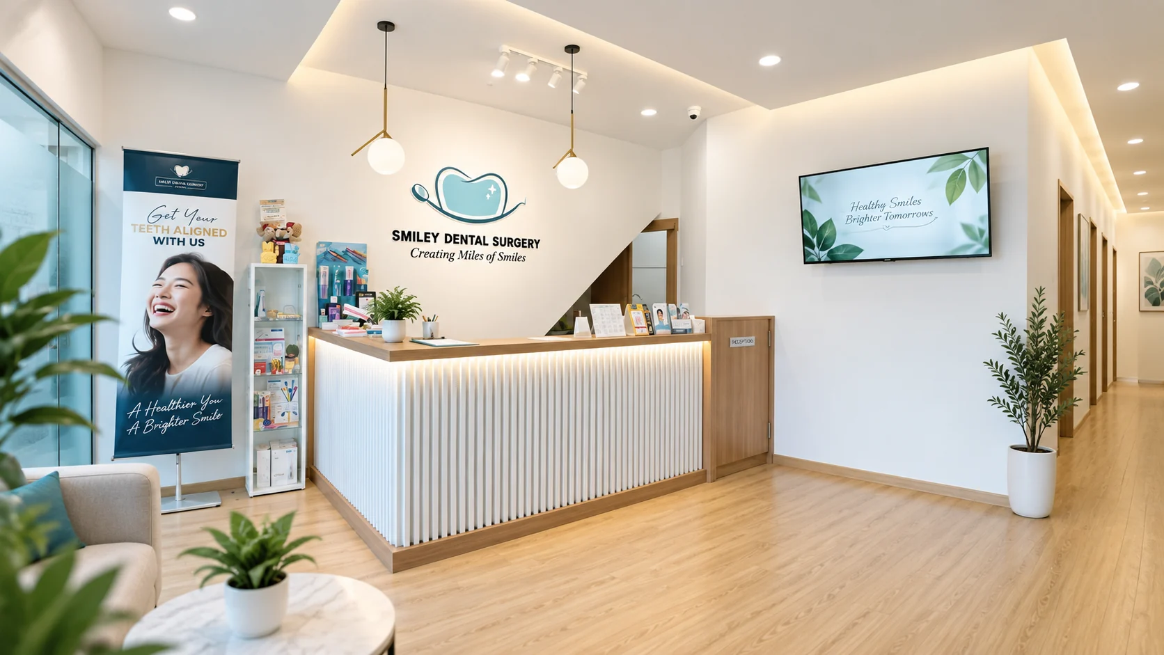 Reception area at Smiley Dental Surgery in Simpang Ampat